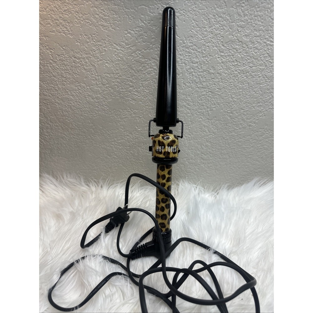 Hot Shot Tools 1" Cheetah Leopard Tapered Curling Wand Adjustable Temp UL35126